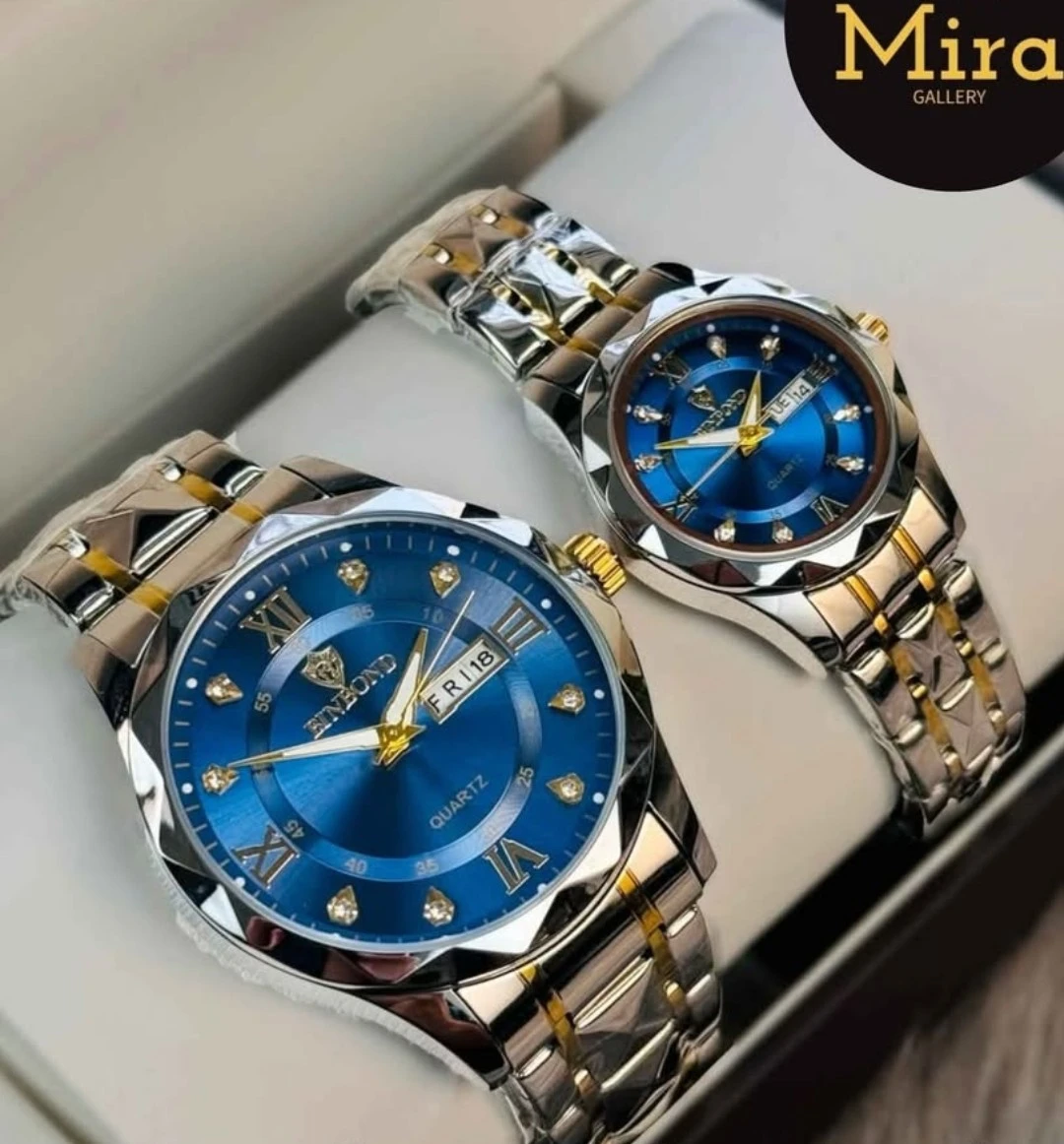 কাপল ঘড়ি Diamond Cutting Dail and Dual Calendar Watch Waterproof