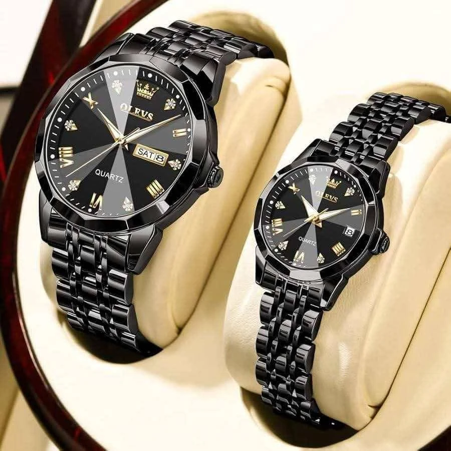 Olevs 9931 couple set luxury fashion stainless steel imported quartz movement wrist-watch for Men Women Copule watch