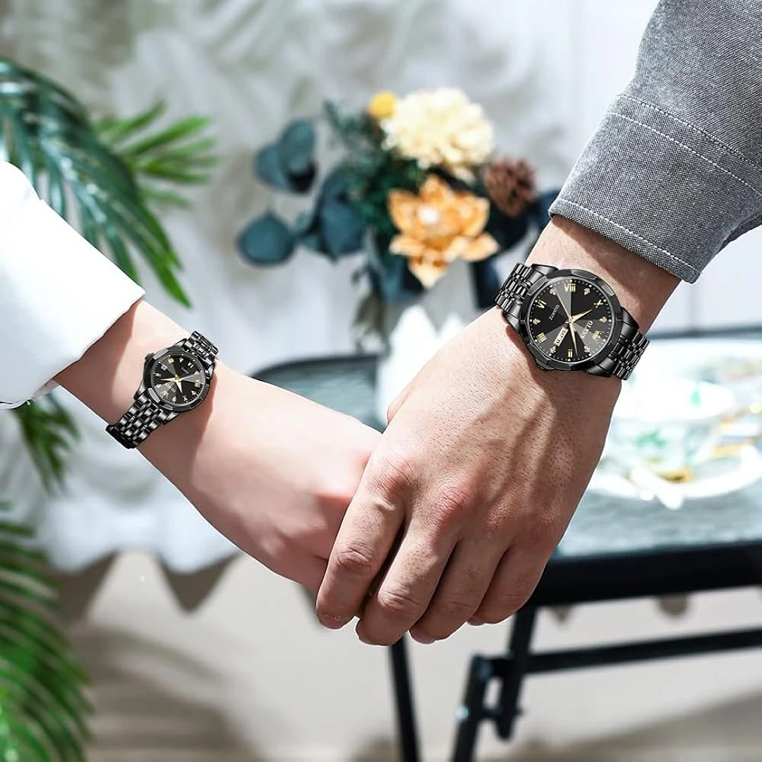Olevs 9931 couple set luxury fashion stainless steel imported quartz movement wrist-watch for Men Women Copule watch — thumbnail 2