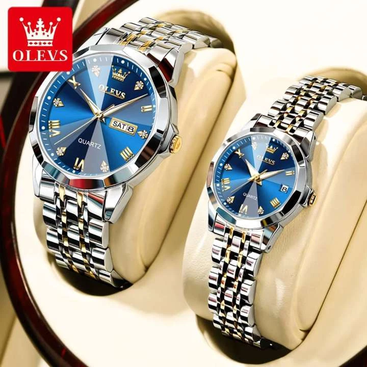 Olevs 9931 couple set luxury fashion stainless steel imported quartz movement wrist-watch for Men Women Copule watch