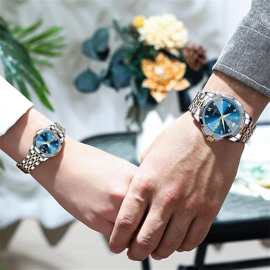 Olevs 9931 couple set luxury fashion stainless steel imported quartz movement wrist-watch for Men Women Copule watch — thumbnail 3