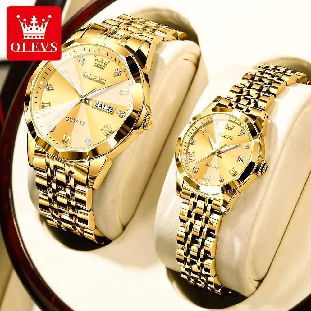 Olevs 9931 couple set luxury fashion stainless steel imported quartz movement wrist-watch for Men Women Copule watch