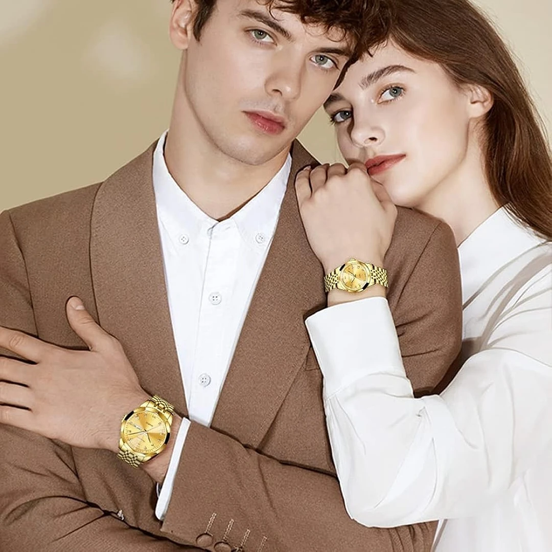 Olevs 9931 couple set luxury fashion stainless steel imported quartz movement wrist-watch for Men Women Copule watch — thumbnail 3