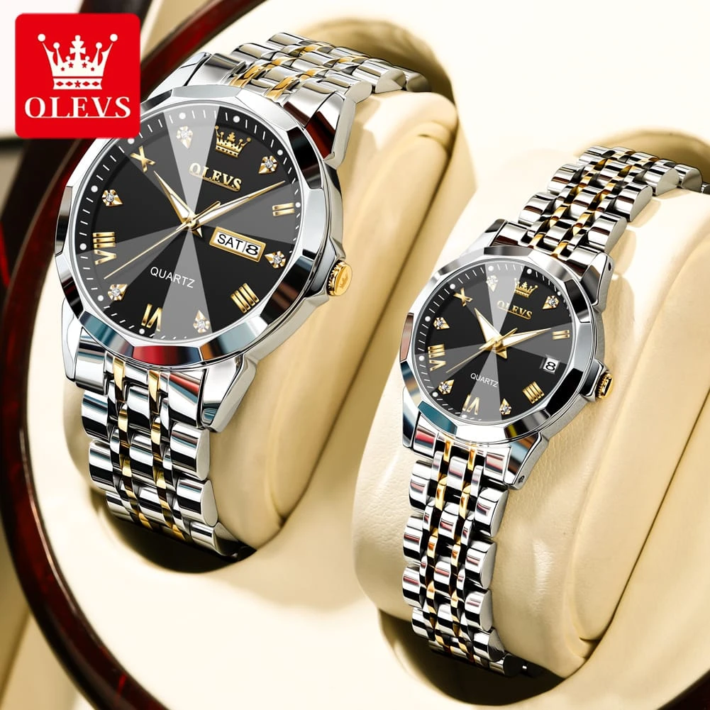 Olevs 9931 couple set luxury fashion stainless steel imported quartz movement wrist-watch for Men Women Copule watch