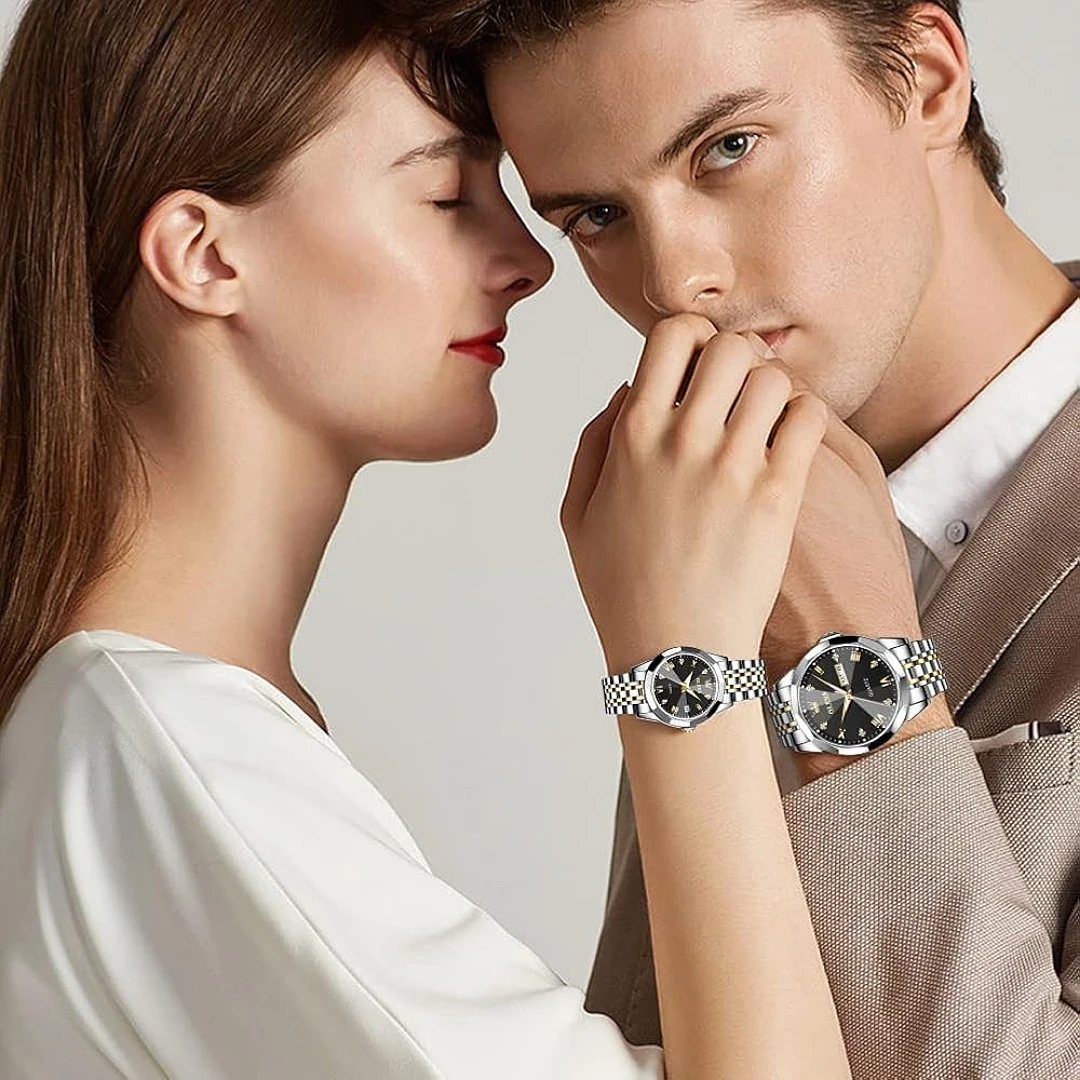 Olevs 9931 couple set luxury fashion stainless steel imported quartz movement wrist-watch for Men Women Copule watch — thumbnail 2