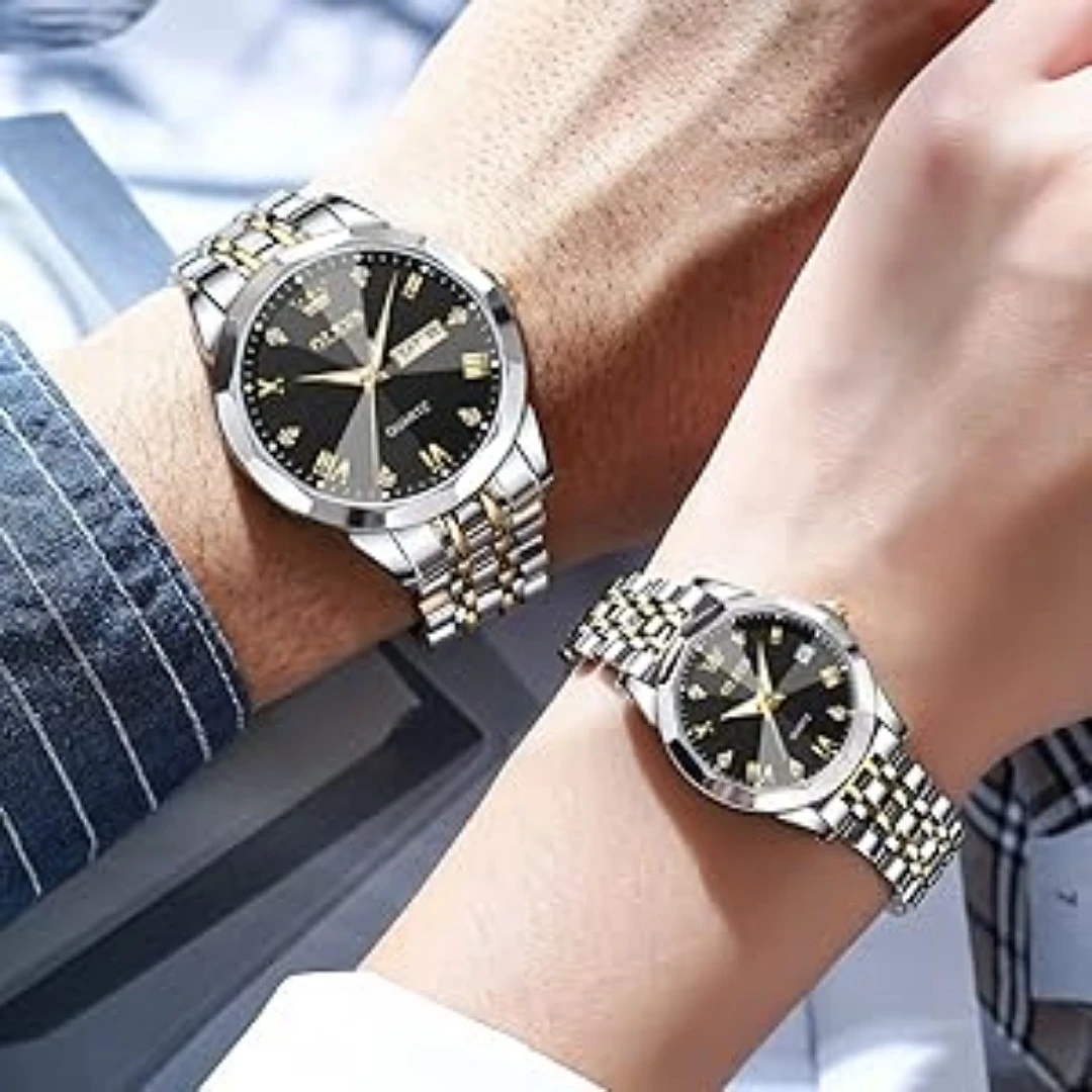 Olevs 9931 couple set luxury fashion stainless steel imported quartz movement wrist-watch for Men Women Copule watch — thumbnail 3