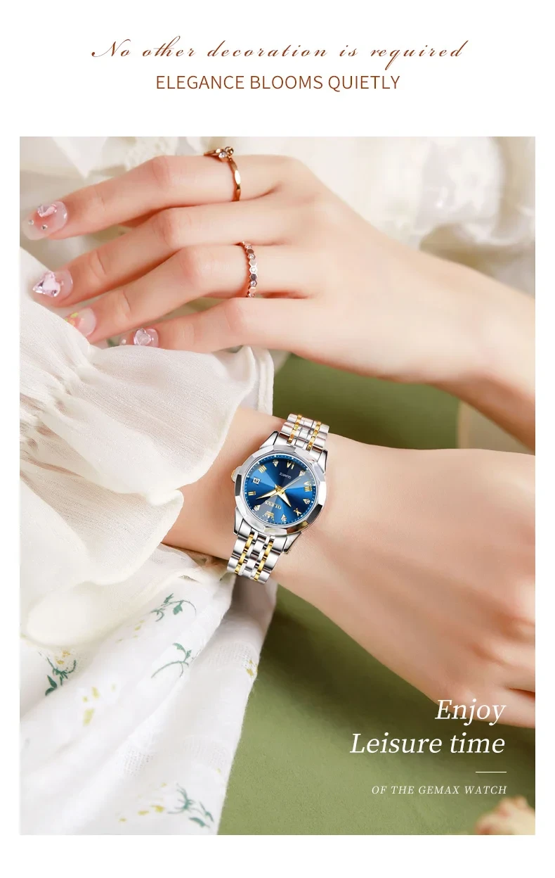 Orginal Women Analog Quartz Stainless Steel Luminous Date Two Tone Luxury Casual Wrist Watch — thumbnail 2