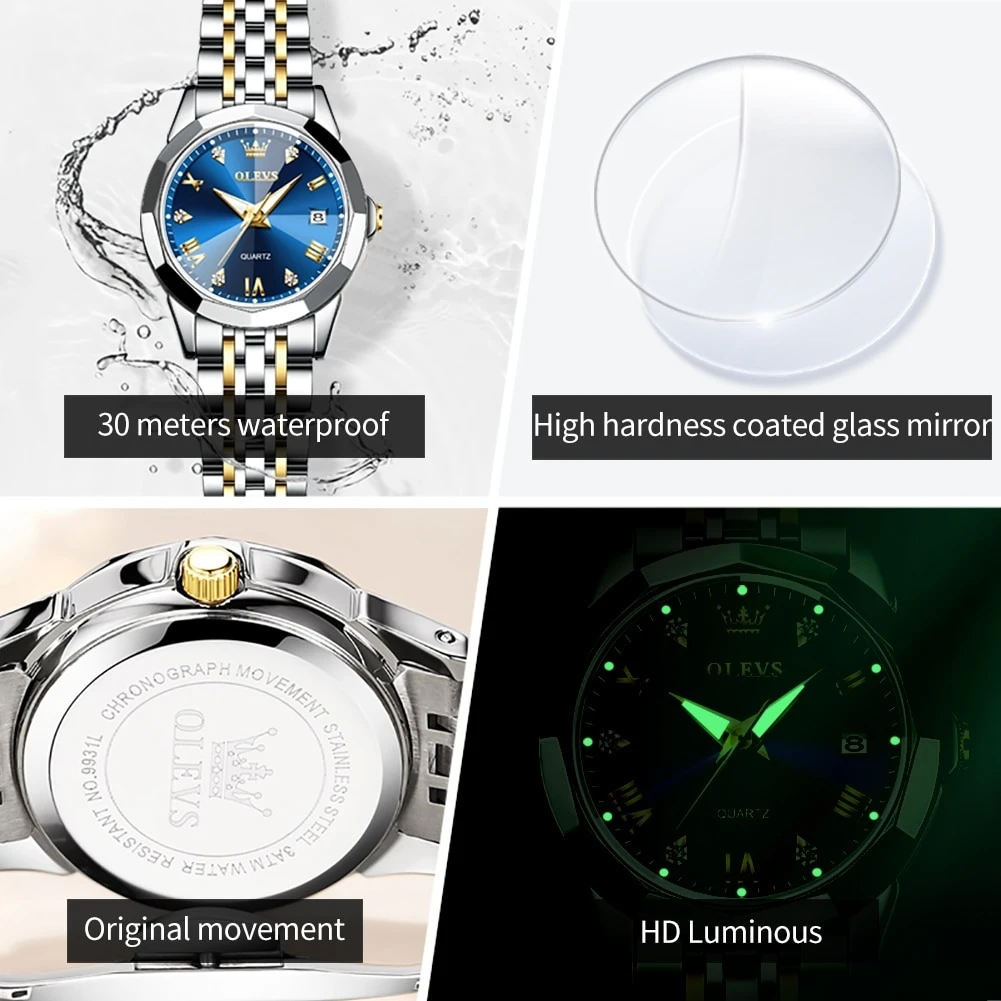 Orginal Women Analog Quartz Stainless Steel Luminous Date Two Tone Luxury Casual Wrist Watch — thumbnail 3