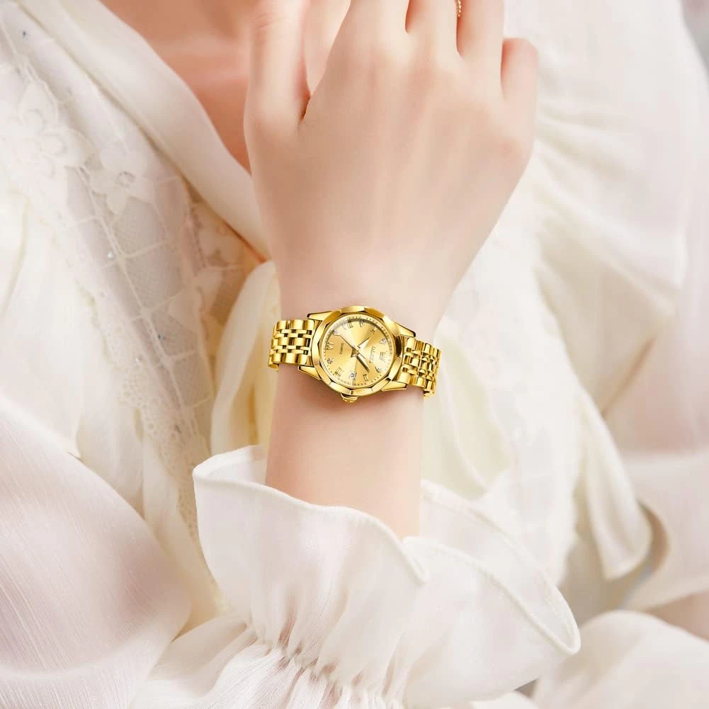 Orginal Women Analog Quartz Stainless Steel Luminous Date Two Tone Luxury Casual Wrist Watch — thumbnail 2