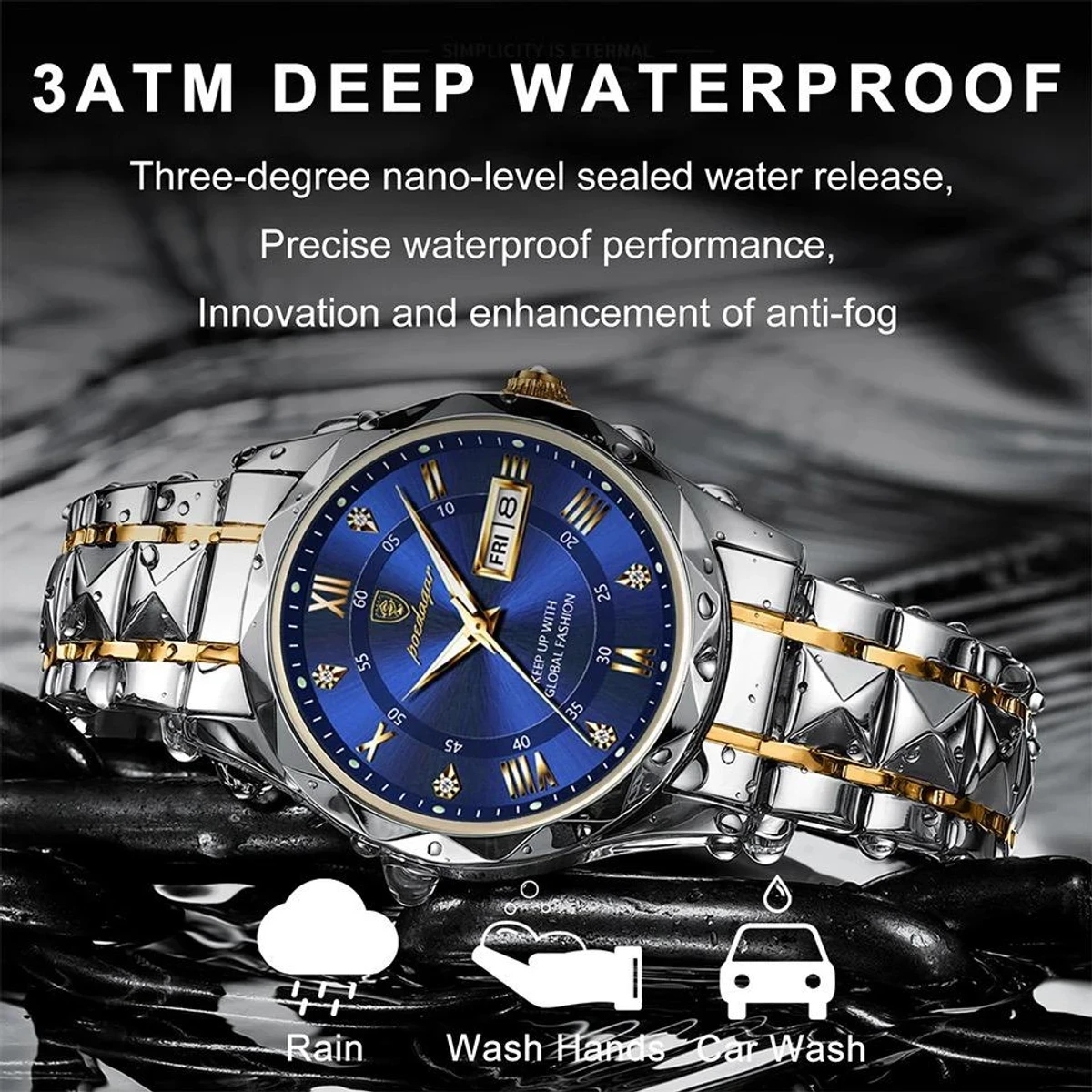 NEW POEDAGAR 615 Quartz Stainless Steel Watch For Men - blue — thumbnail 2