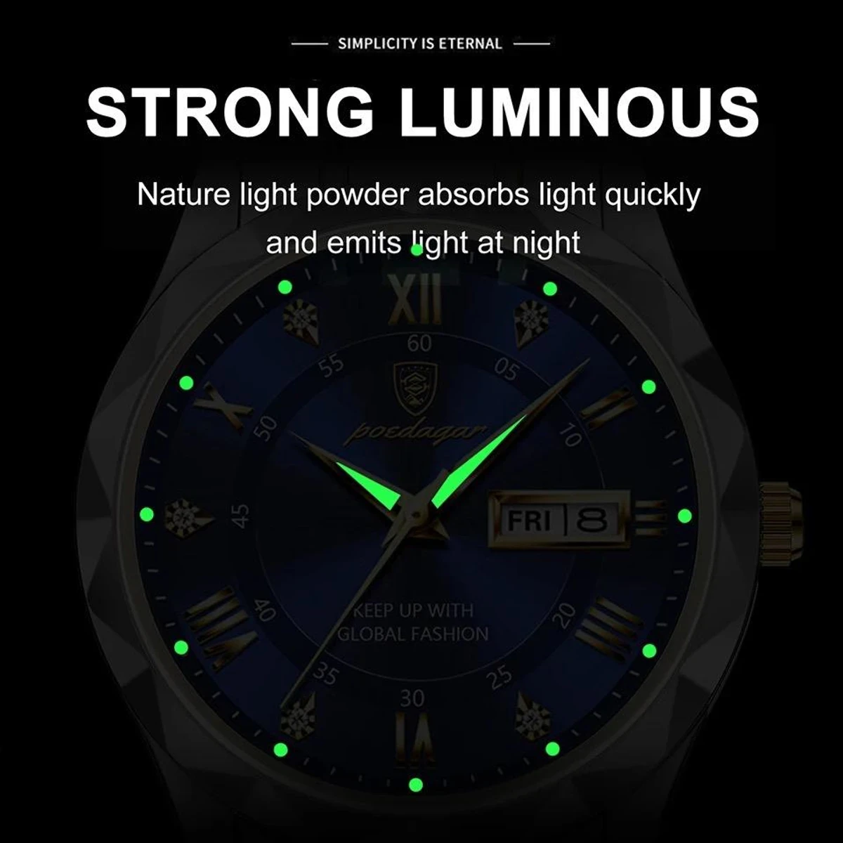 NEW POEDAGAR 615 Quartz Stainless Steel Watch For Men - blue — thumbnail 3