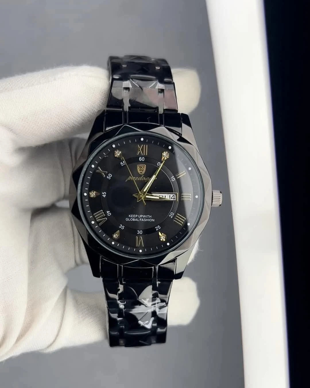 NEW POEDAGAR 615 Quartz Stainless Steel Watch For Men – full black