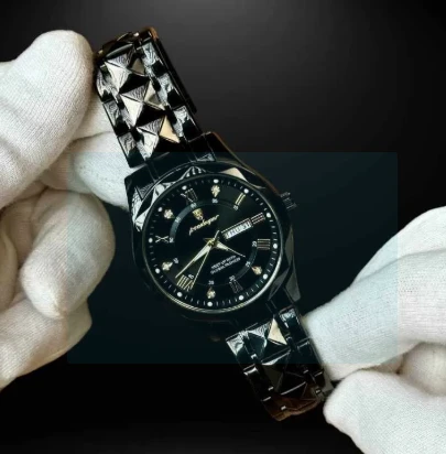 NEW POEDAGAR 615 Quartz Stainless Steel Watch For Men – full black — thumbnail 2