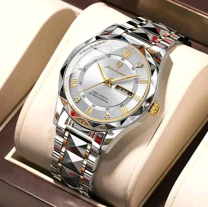 NEW POEDAGAR 615 Quartz Stainless Steel Watch For Men – white