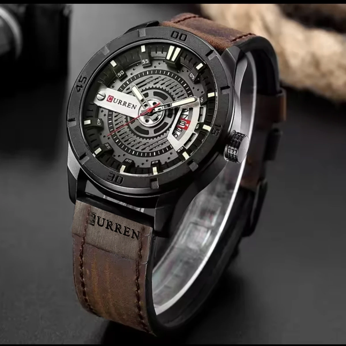Brand CURREN Men Military Sports Watches Men leather belt